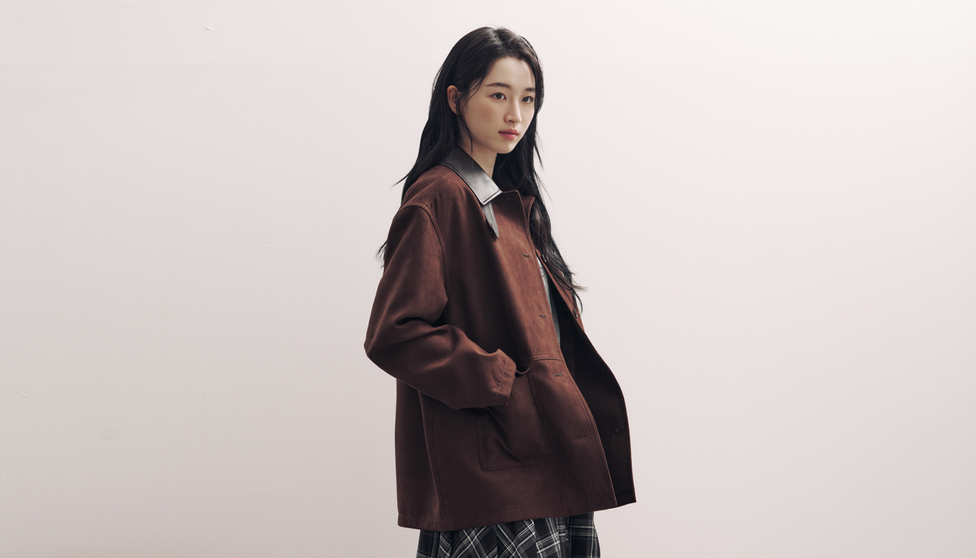 원지안 스웨이드 레더카라 하프 자켓